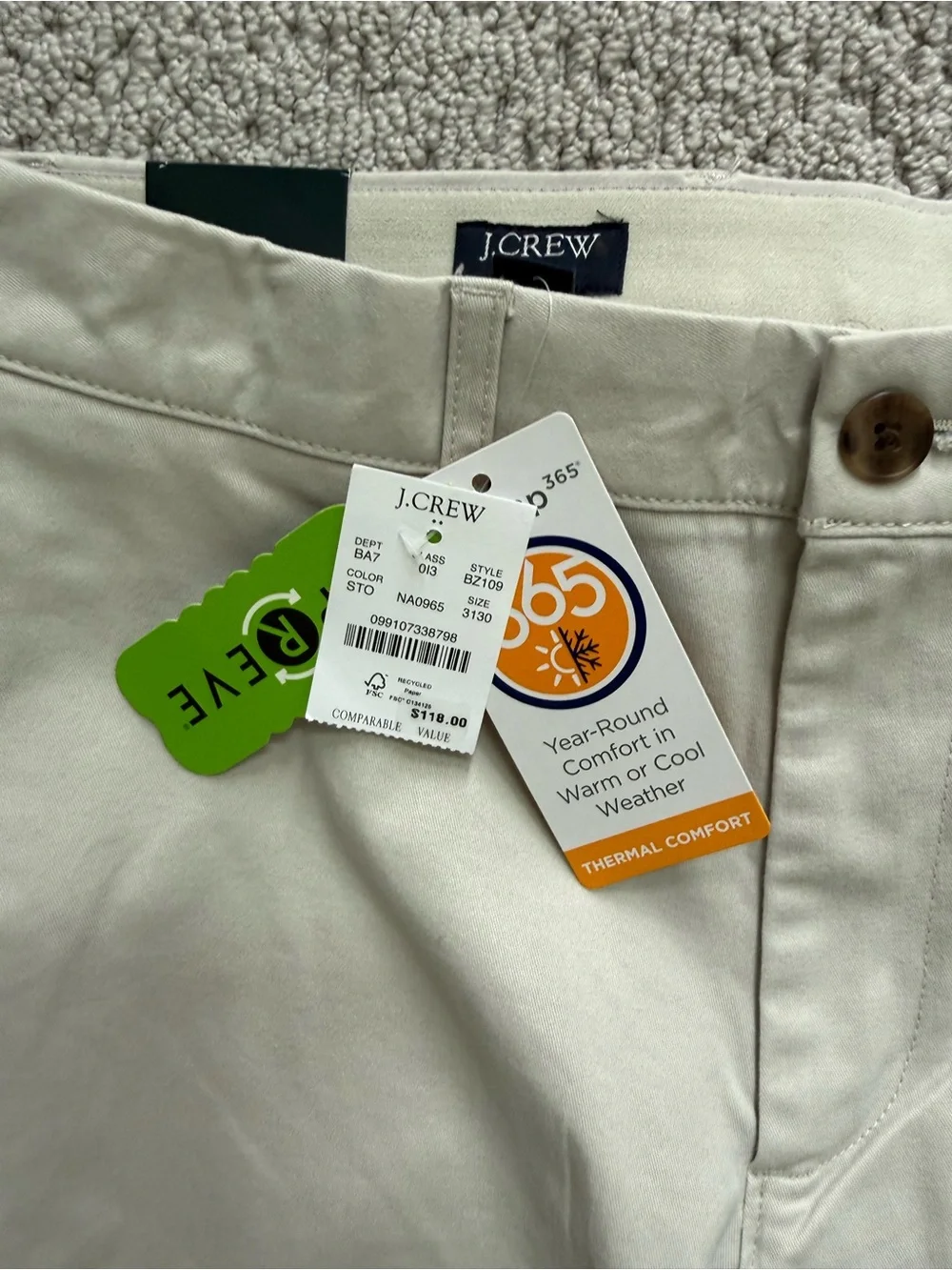 JCrew Men’s Khaki Slim Fit Trutemp Chino Pants - NWT size 31x30
